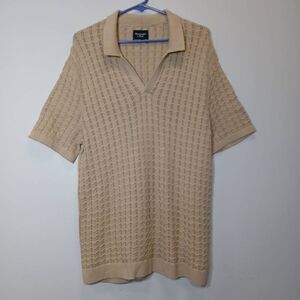 Abercrombie Fitch mens medium polo sweater open knit cotton tan spring summer